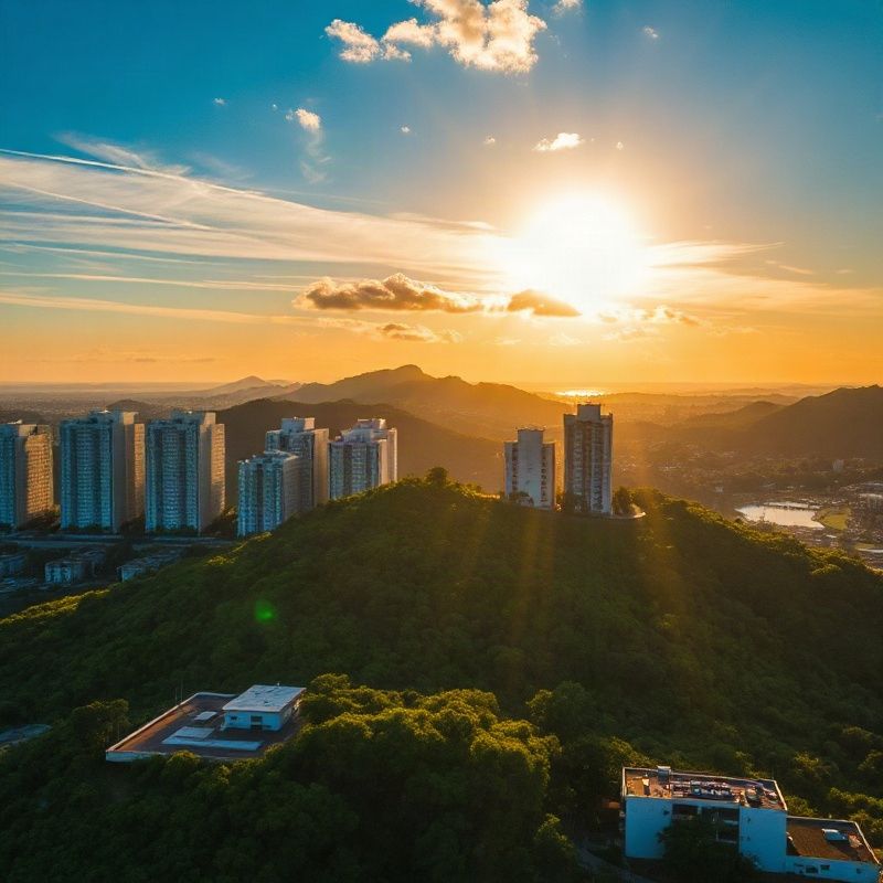 Vista aérea do skyline de Belo Horizonte ao entardecer